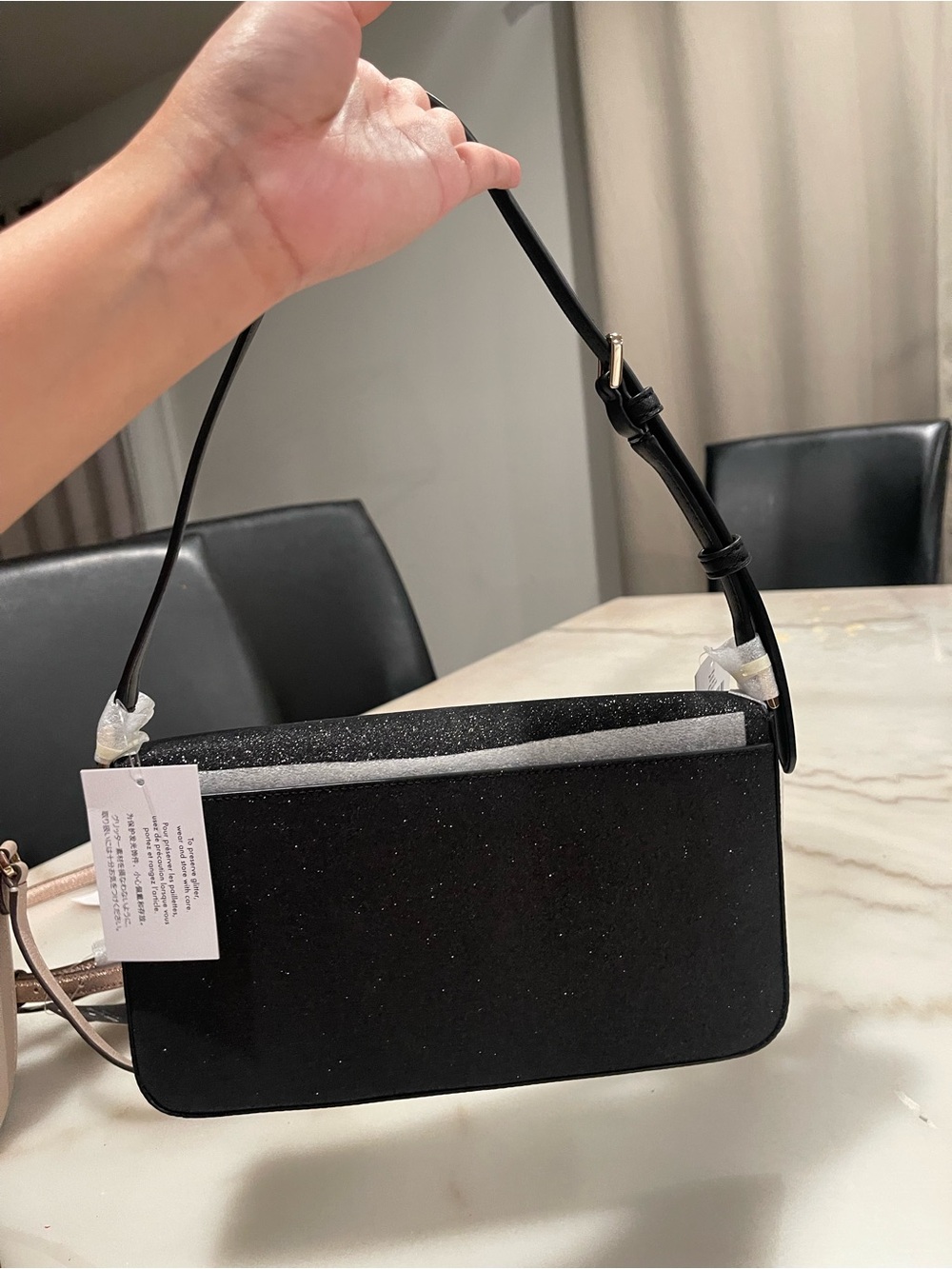 kate spade Black Glitter Shoulder Bag with Gold Logo - Picture 3 of 4